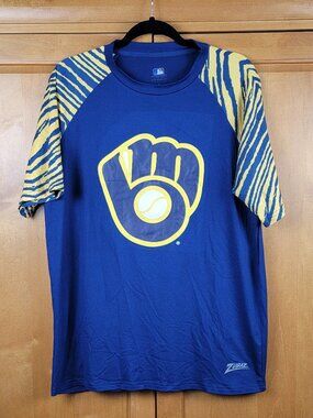 MLB Zubaz  Navy Yellow Milwuakee Brewers Baseball Performance Tee - M